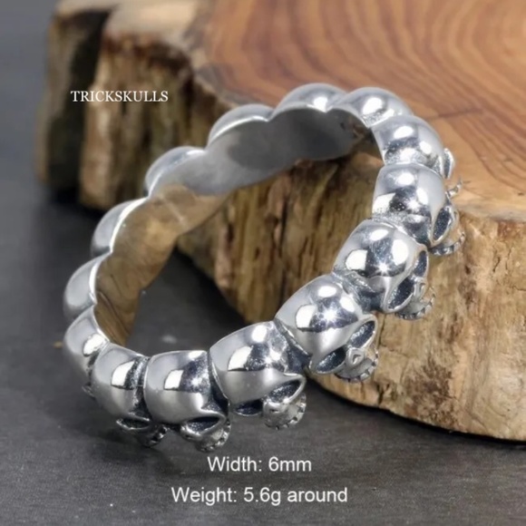 925 Sterling Silver 6mm Skulls Band Stackable Skull Ring 7 8 9 10 11 12 - Picture 5 of 6